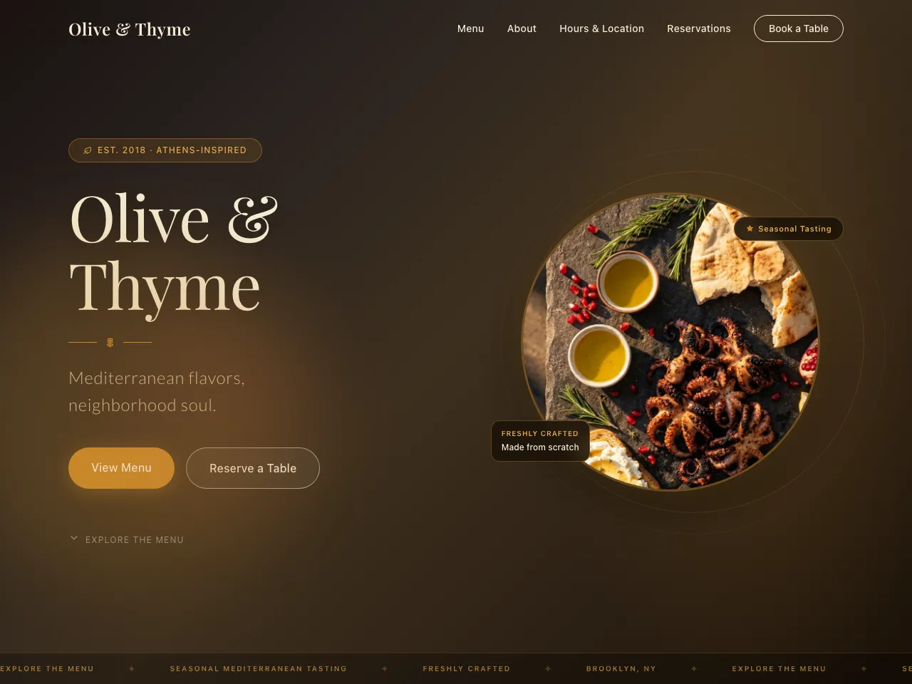 Olive & Thyme, a restaurant site made from a PDF menu